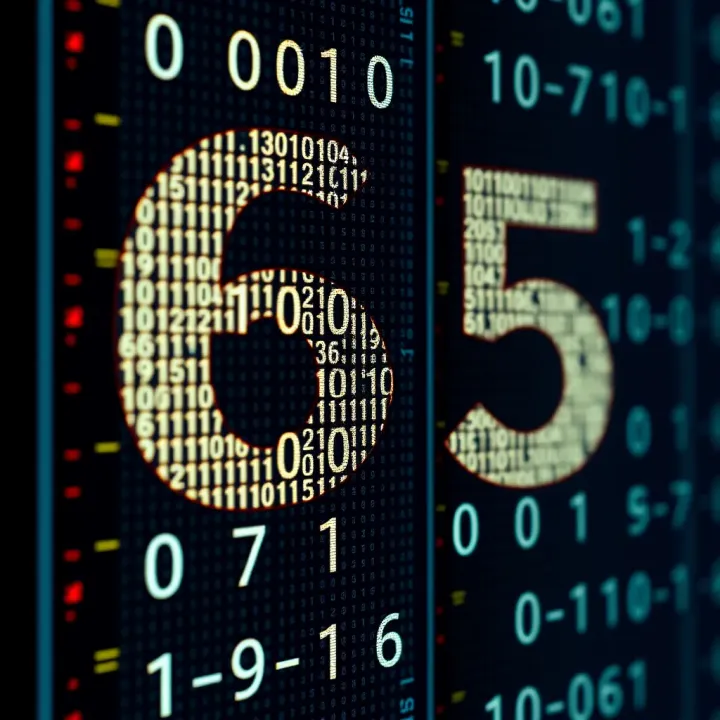 Visual breakdown of the decimal number sixty-five converting into binary digits