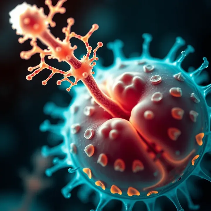 Bacterial Growth via Binary Fission Microscopic view of a bacterium undergoing binary fission highlighting key phases of growth and replication