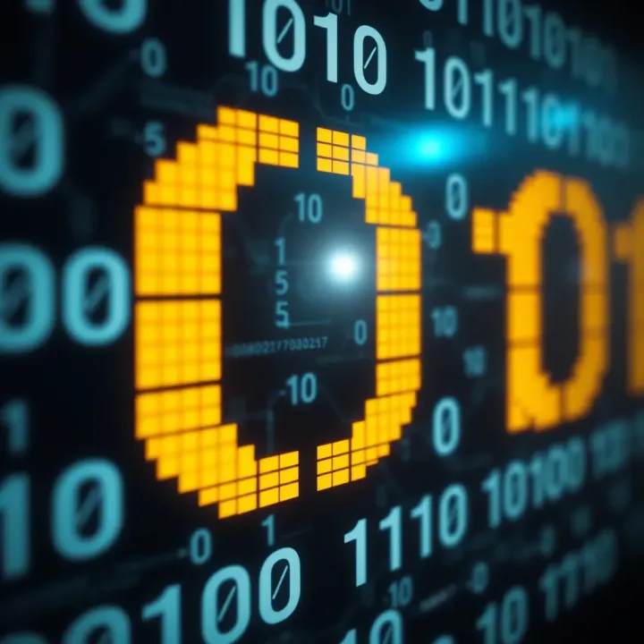 Visualization of binary number system with digits zero and one representing data in computing