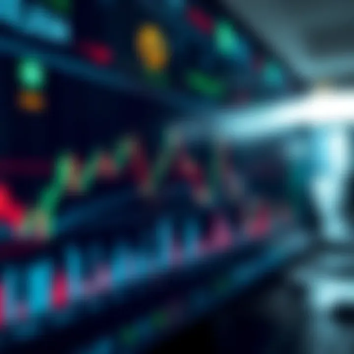 Digital interface showing various cryptocurrency icons and trading charts