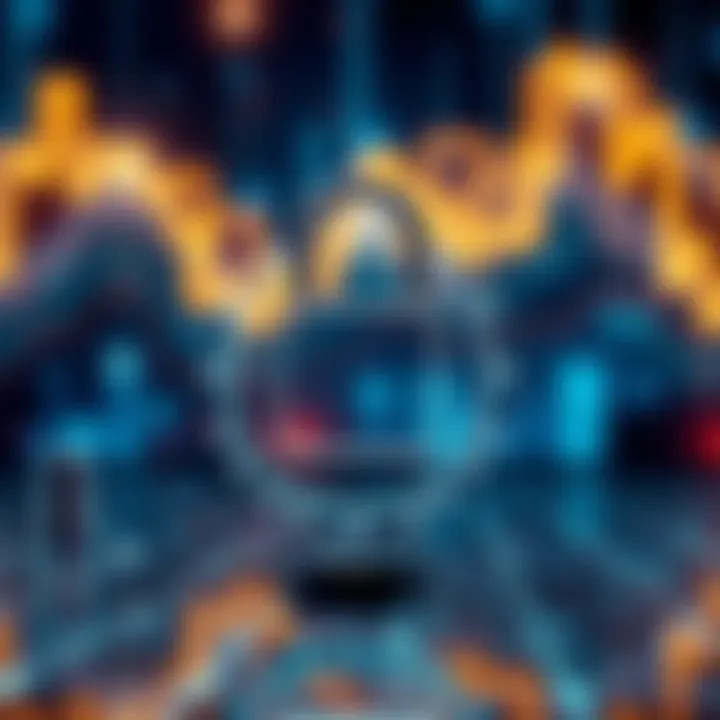 Secure digital lock symbol over abstract blockchain network background