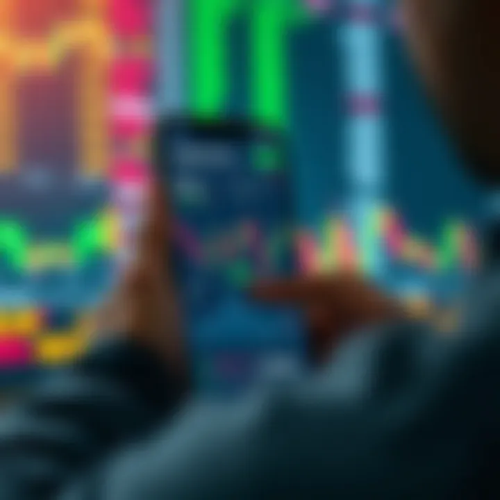 User navigating a mobile trading app interface showcasing stock charts and market data