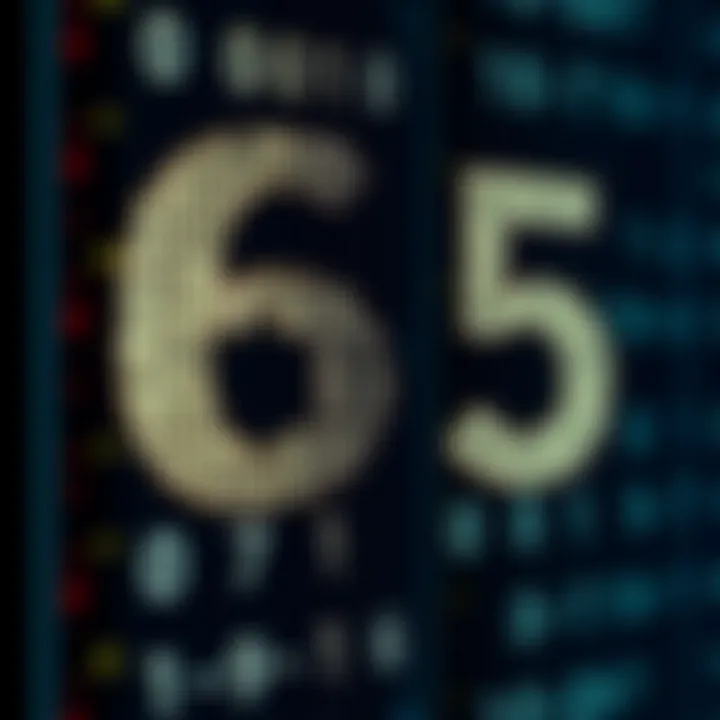 Visual breakdown of the decimal number sixty-five converting into binary digits