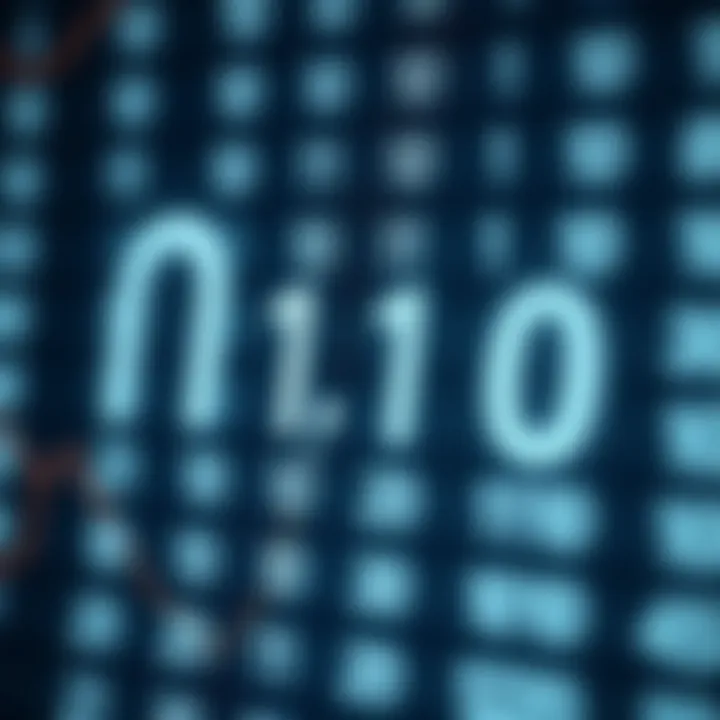 Diagram showing the fundamental concept of binary numbering system with ones and zeros on a digital background