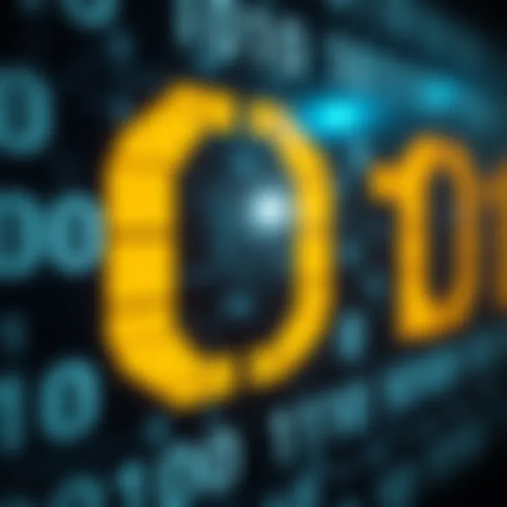 Visualization of binary number system with digits zero and one representing data in computing