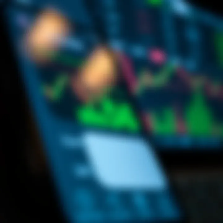 Mobile phone screen displaying a cryptocurrency trading app interface with charts and transaction options