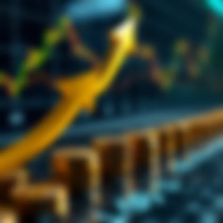 Illustration of financial growth with currency symbols and upward arrow