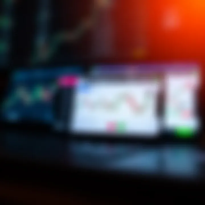 Mobile phone displaying a trading app dashboard with charts and market data