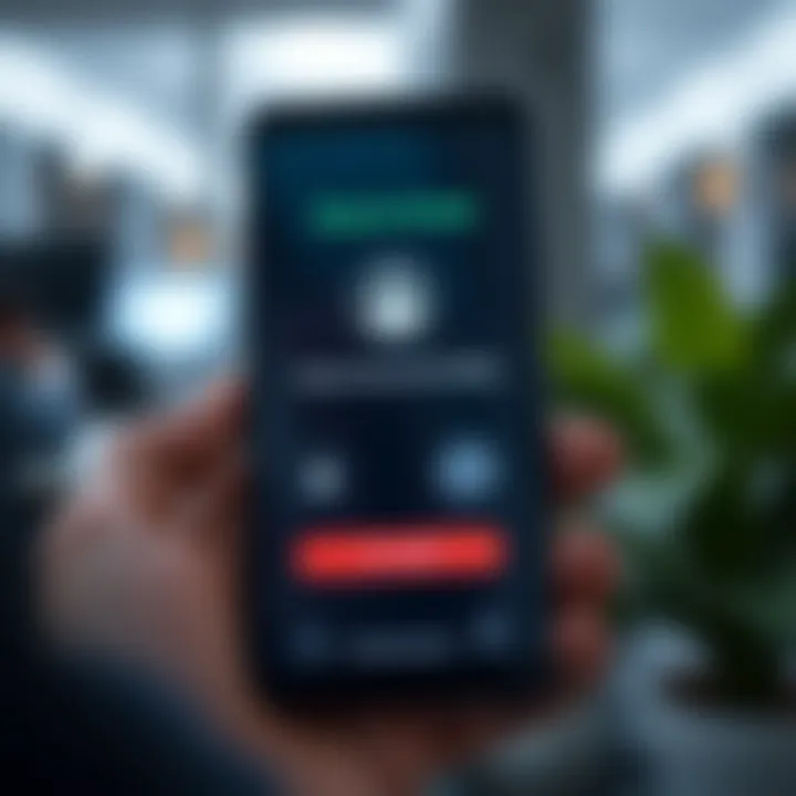 Secure login screen with password and fingerprint access on a smartphone