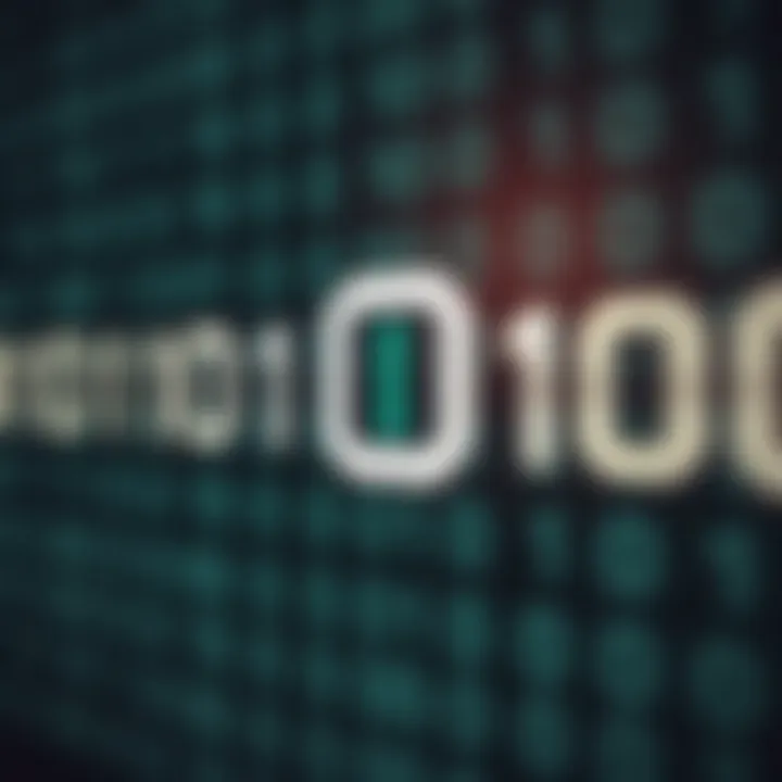 Illustration of the binary number system showing digits zero and one representing data