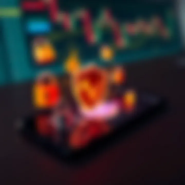 Illustration of digital security symbols such as locks and shields over a smartphone representing secure crypto trading