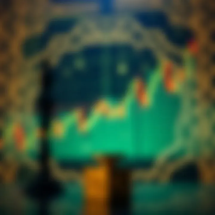 Abstract representation of forex charts with Islamic geometric patterns in the background