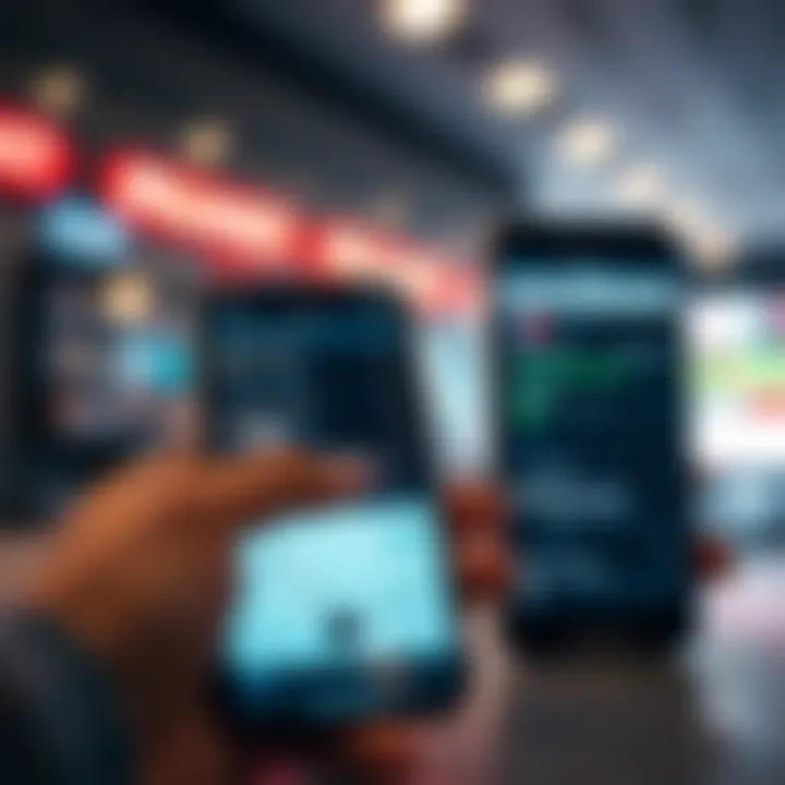 Mobile phones displaying social media apps with forex trading alerts and discussions