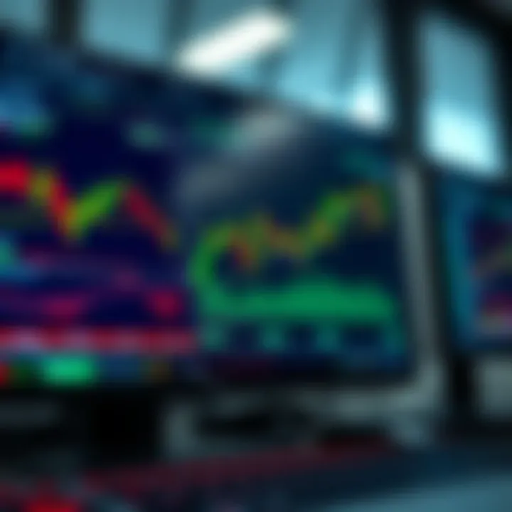 Forex trading platform showing simulated currency charts and trade options