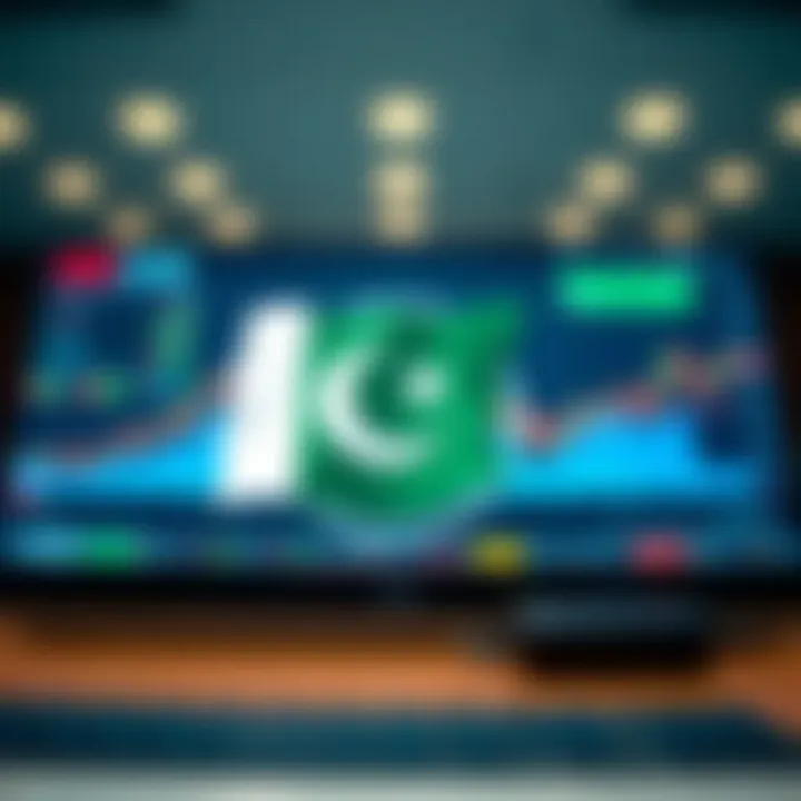 Illustration of a secure online forex trading platform interface with Pakistani flag elements