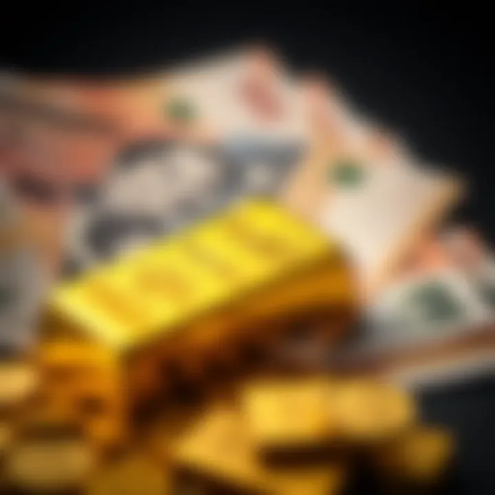 Gold Investment and Taxation Considerations in Pakistan Close-up of gold bars and Pakistani currency notes showcasing investment and taxation aspects