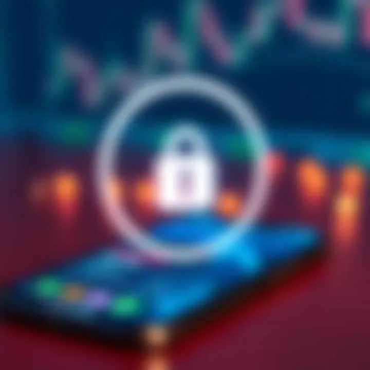 Secure digital lock symbol overlaid on a smartphone representing app security in forex trading