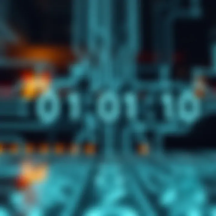 Diagram illustrating the binary numeral system with zeros and ones connected in a circuit pattern