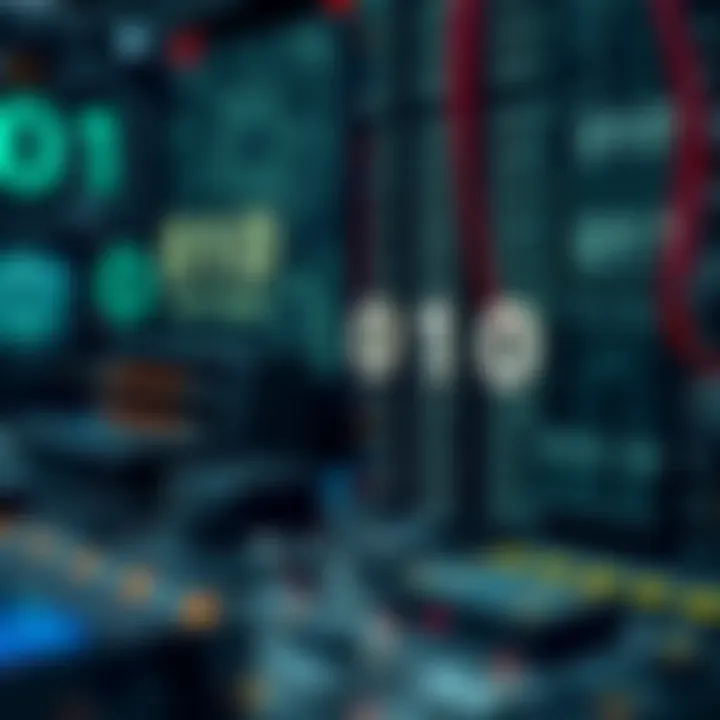 Graphic showing interaction between binary code and computer hardware and software components