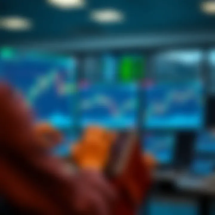 Forex trading interface showing currency pairs and charts on digital screens