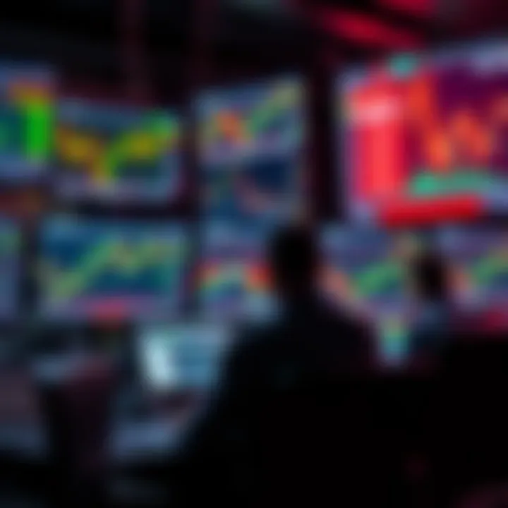 Group of traders analyzing forex charts on multiple screens in a collaborative setting