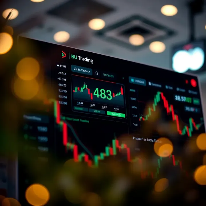 User interface showcasing the dashboard of BU trading app with financial charts and trading options