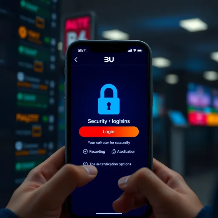 Secure login screen for BU trading app highlighting security features and authentication options