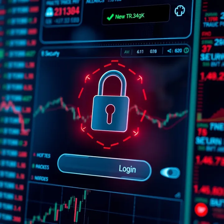 Secure Login and Safety Features in Trading Apps Secure login screen with digital lock symbol illustrating strong security measures in trading applications