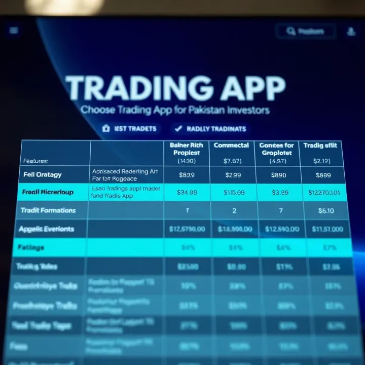 Comparison chart showing different trading apps available in Pakistan with features and fees listed