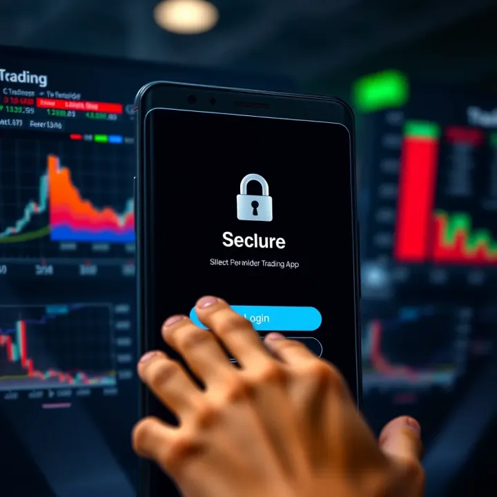 Secure login screen with biometric authentication for a financial trading platform