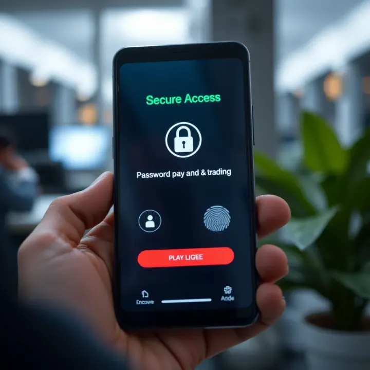 Secure login screen with password and fingerprint access on a smartphone