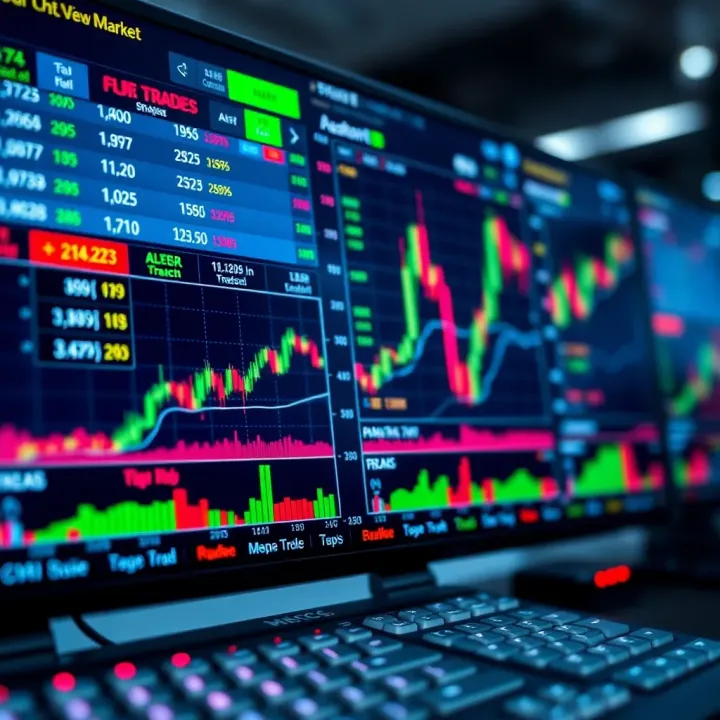 Interface displaying various colour-coded trading options and charts on a digital platform