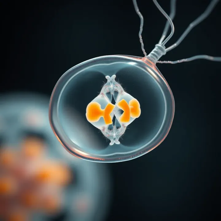 Single-celled protozoan splitting into two separate organisms