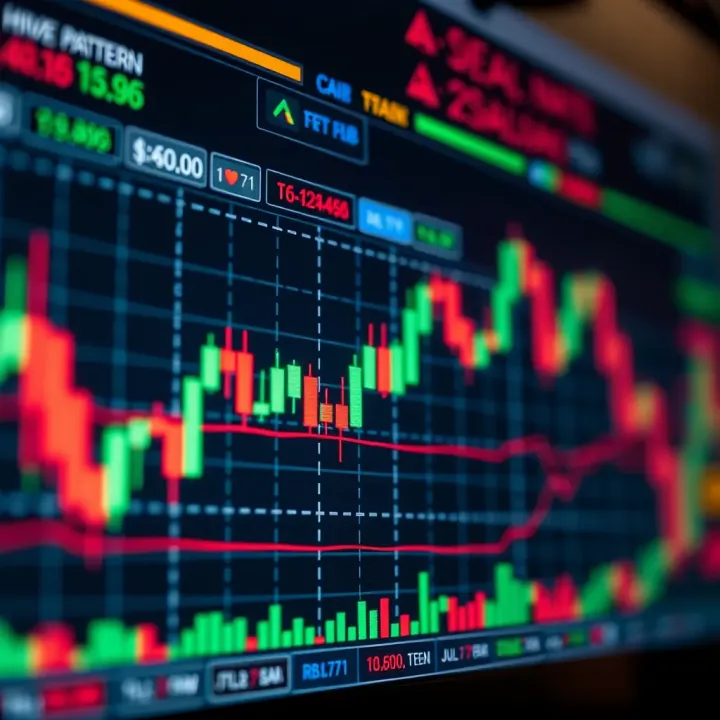 Detailed candlestick chart illustrating bullish and bearish patterns in stock trading