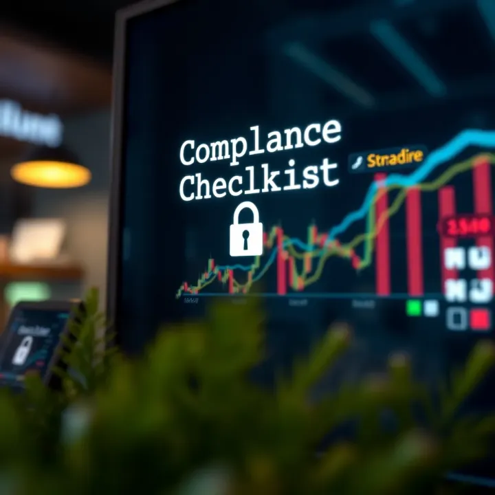 Illustration of a business compliance checklist with digital security icons