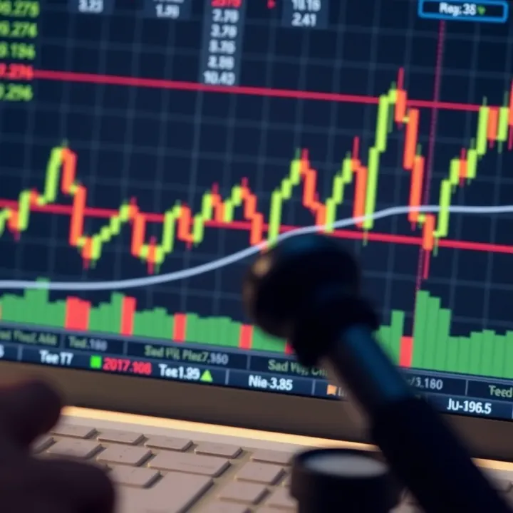 Chart with candlestick patterns and analysis tools highlighting key forex trading techniques