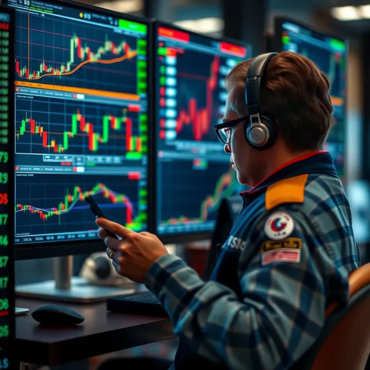 Diagram of a trader analyzing forex charts with tools and indicators