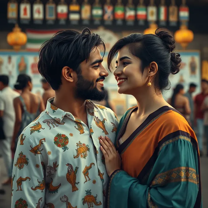 Illustration depicting diverse expressions of attraction and affection with inclusive and vibrant cultural elements