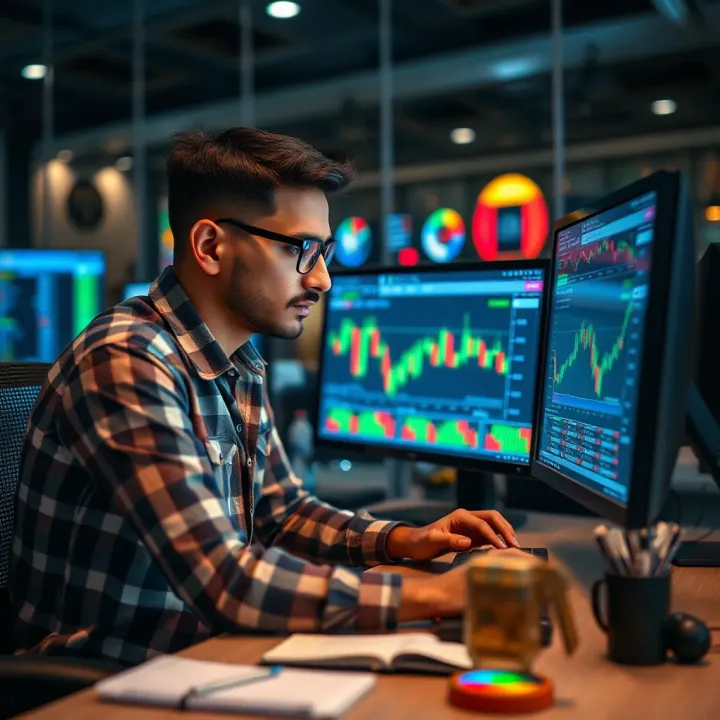 Pakistani trader using a computer to practice forex trading in a risk-free environment