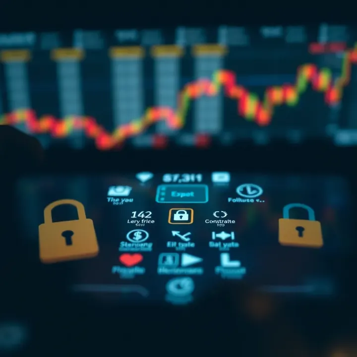 Ensuring Security in Stock Trading Applications Secure mobile app interface showing encryption and data protection icons for trading safety