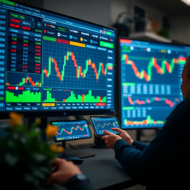 Trading platform showing binary options interface with charts and trading options