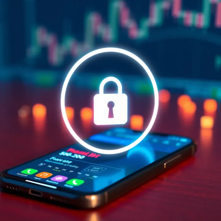 Ensuring Security in Forex Trading Applications Secure digital lock symbol overlaid on a smartphone representing app security in forex trading