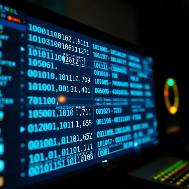 Binary Code Conversion to Readable Text Diagram showing binary code being translated into readable text on a computer screen