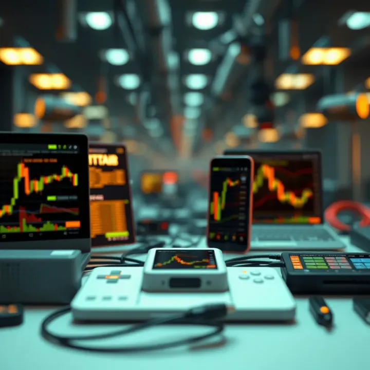 Data Exchange Across Devices via Binary Translation Illustration of various digital devices connected and exchanging data through binary translation