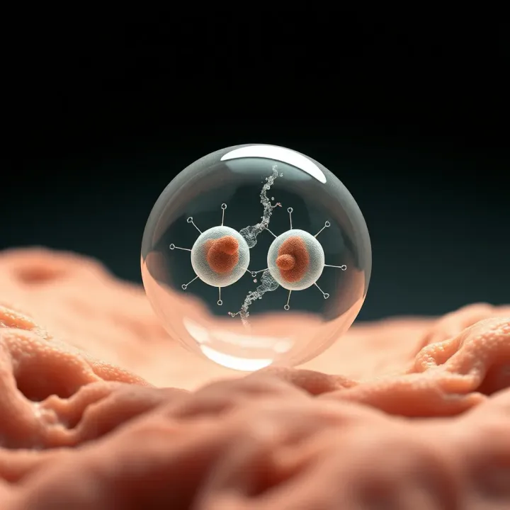 Diagram showing the division of a single amoeba cell into two daughter cells