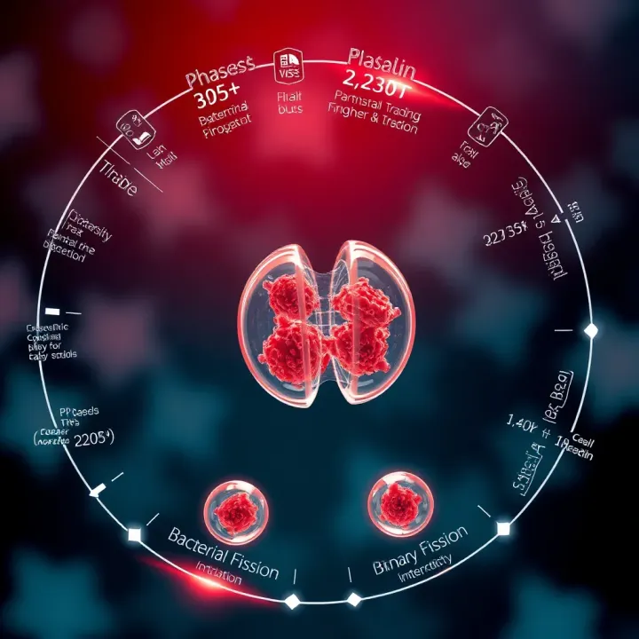 Diagram depicting different phases of bacterial binary fission and cell growth
