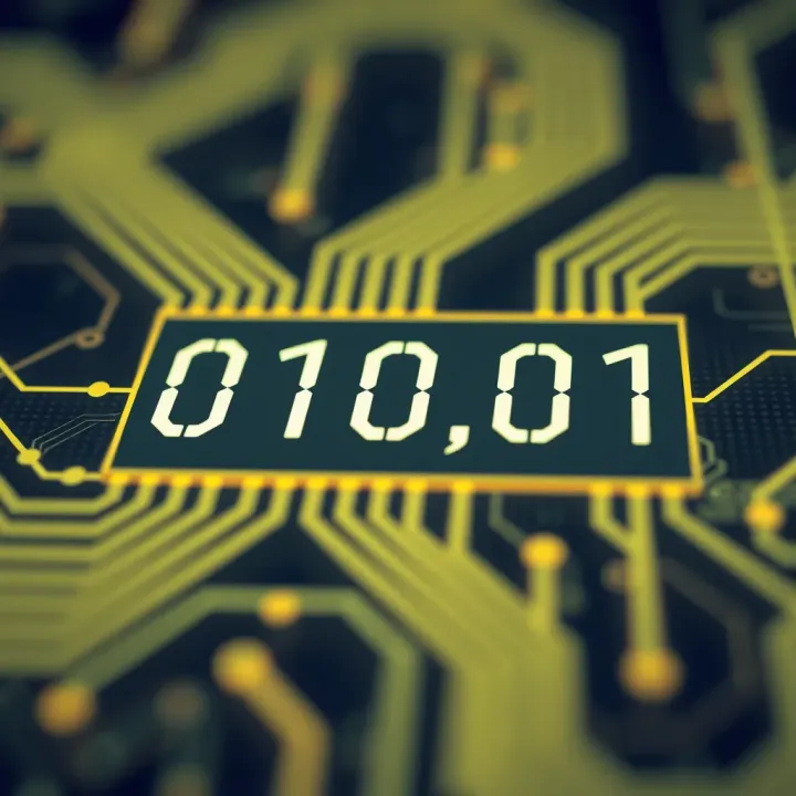 Diagram showing binary digits representing data within computer circuits