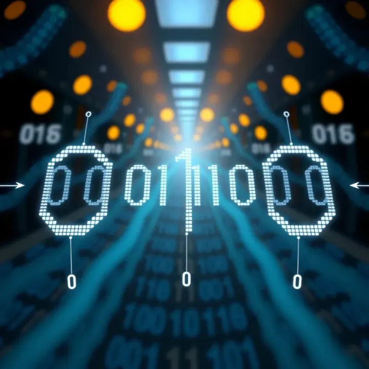 Diagram illustrating binary digits with zeros and ones connected to represent digital logic