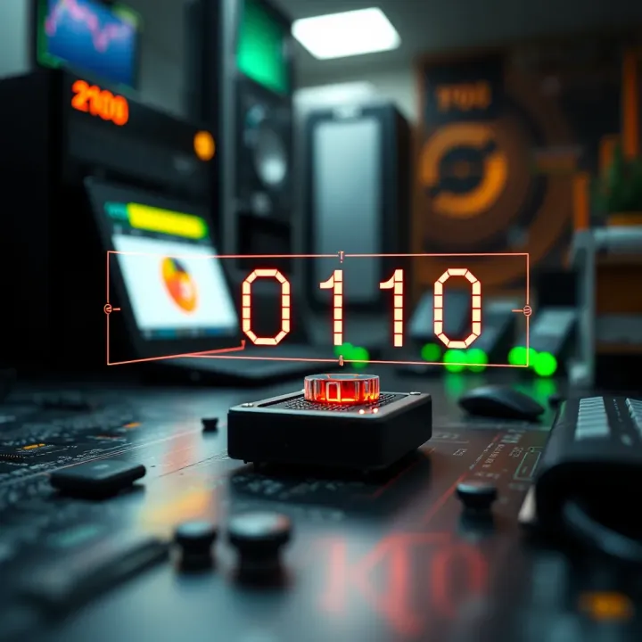 Diagram demonstrating the application of binary numbers in digital circuits and computing devices