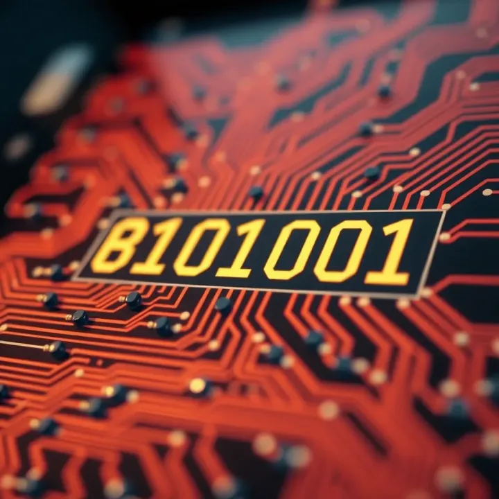 Schematic depicting the role of binary code in digital circuits and computing devices